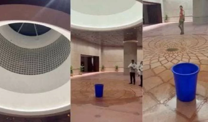 Delhi rain makes Parliament building leak Delhi rain makes Parliament building leak